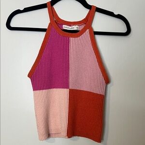 moon & madison Colorblock Ribbed Halter Tank - Magenta, Light Pink & Rust